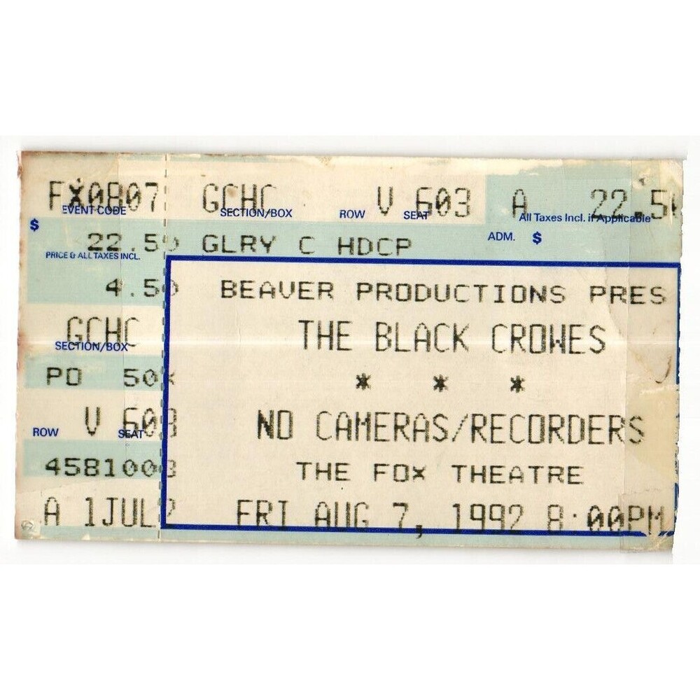 Vintage 1992 Black Crowes Concert Ticket Stub Detroit MI